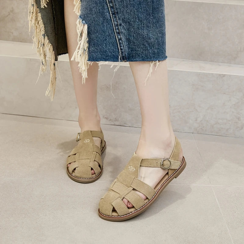 Genuine Leathered Hollow Baotou Sandals